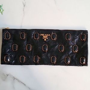 Prada Black Python Whips Pietre Clutch
